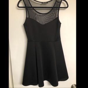 Mesh Front Black Skater Dress
